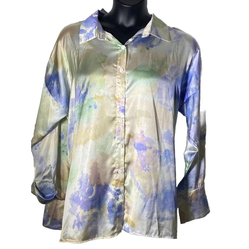 Time After Time Watercolor Large Long Sleeve ButtonUp Lounge Festival Boho Fairy